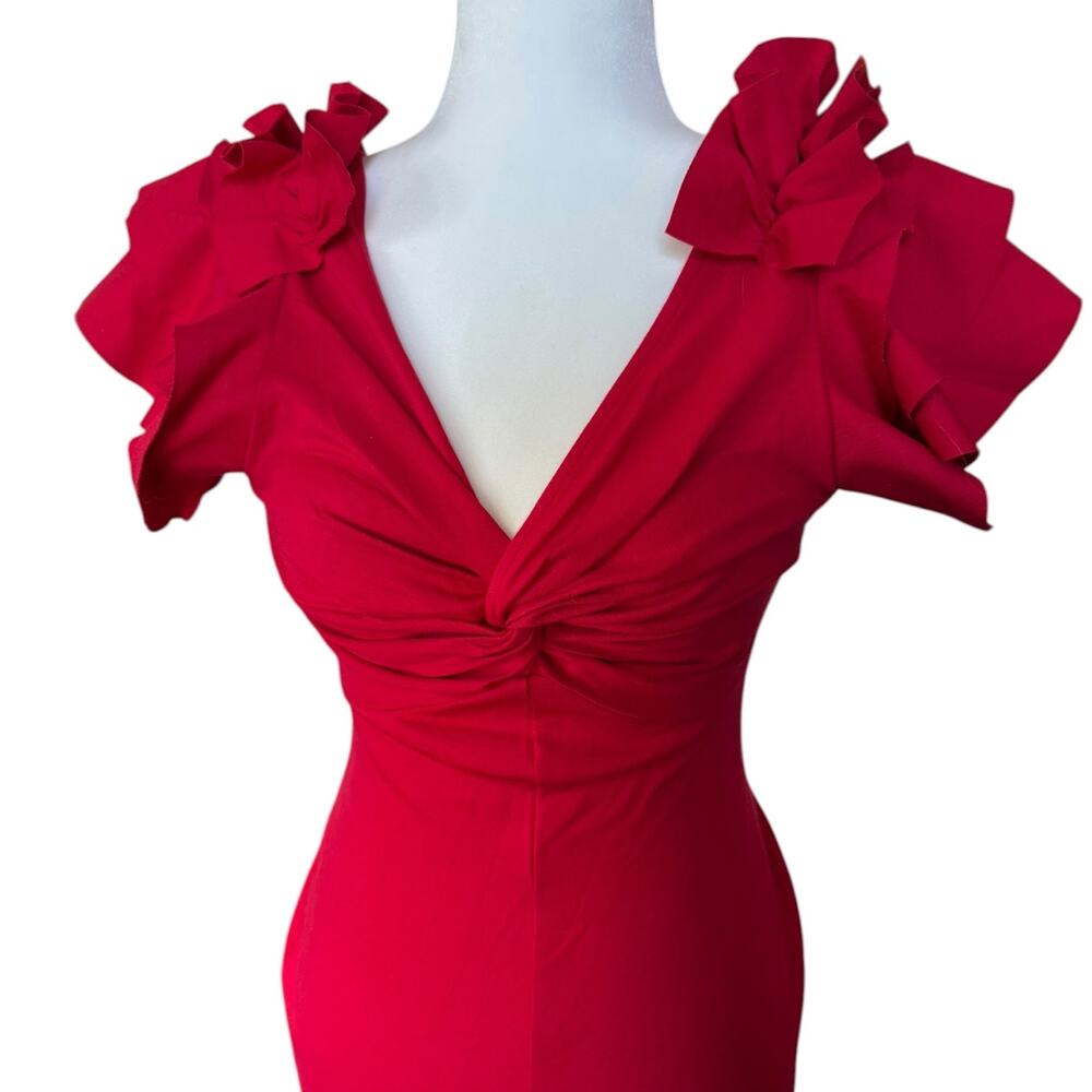 Venus Red Jumpsuit Womens Size 4 Ruffle Sleeve Wide Leg V Neck Formal Party NWT - Picture 7 of 12